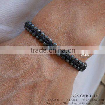 Handmade Black String Woven Alloy Beads Bracelet for Men photo-3