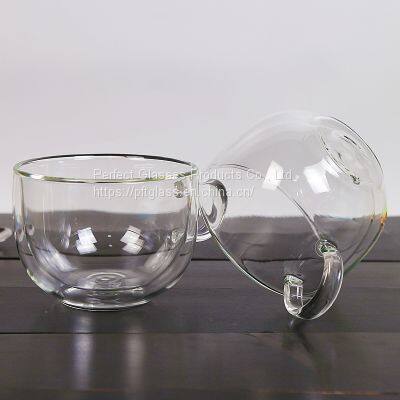 Logo Customized Double Walled Glass Bowl With Handle Doule Layer Glass Bowl For Salad Oatmeal Bowl photo-3