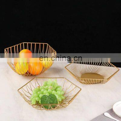 Fruit Basket Geometric Fruit Vegetable Wire Kitchen Storage Basket Metal Bowl Kitchen Storage Container Desktop Display