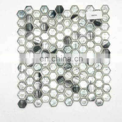 house glittering hexagon shape chip pearl 6mm white green Bathroom Swimming Pool Glass Mosaic Tile H655010