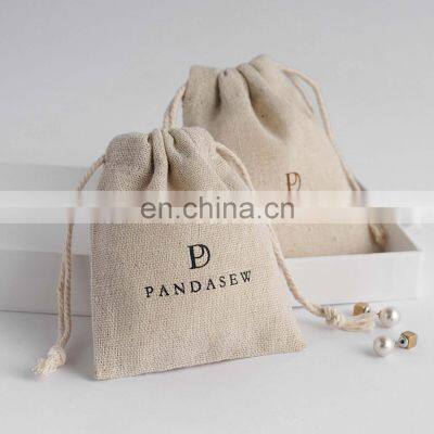 PandaSew Custom Linen Cotton Drawstring Jewelry Bags Brand Logo Jewelry Gift Packaging for Earrings Rings Bracelet Stone