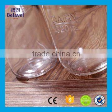 320ml Embossed Clear Glass Beverage Bottle Glass Milk Drinking Bottle