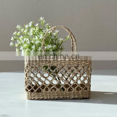 Mini Square Basket Hanging Seagrass Bag Straw Handbag Flower Basket Picnic