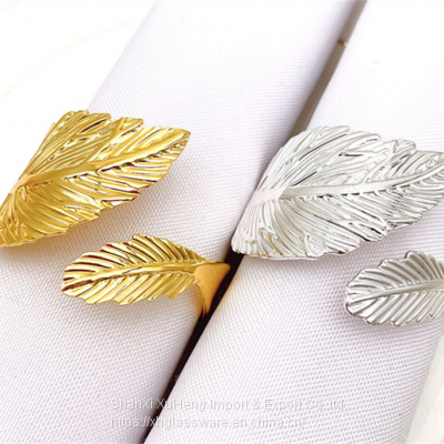 Elegant Metal Gold And Silver Leaf Napkin Rings & Accessories For Hotel Wedding Table Decor