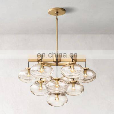 CABRETTE Amber Glass Round Farmhouse Chandelier Dining Room Modern Glass Drop Light Fixture Bedroom Closet Living Room photo-4