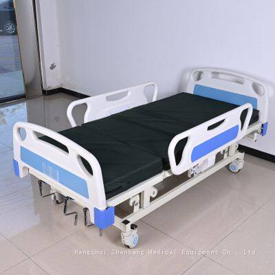 Manual three function nursing bed - high strength bed frame with back lifting, leg lifting, height adjustment