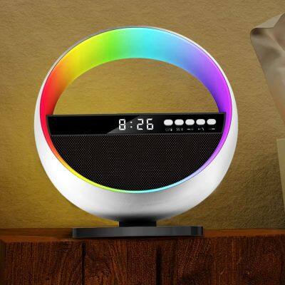 Popular Design Multifunction 15W Digital Display Alarm Clock RGB LED Night Light Bluetooth Speaker With Fast Wireless Charger