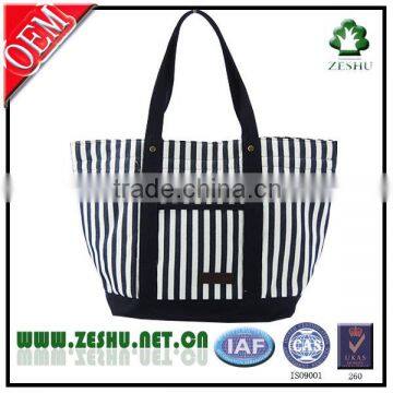 Black and white stripe canvas tote bags