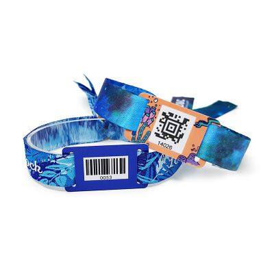 13.56Mhz Custom Festival Bar Code NFC Fabric Wristband Adjustable NFC Woven Wristband With Barrel Buckle