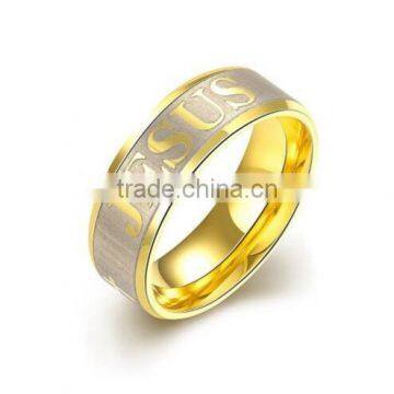 Men's 316l Stainless Steel Brushed JESUS Cross Gold Ring Wedding Band