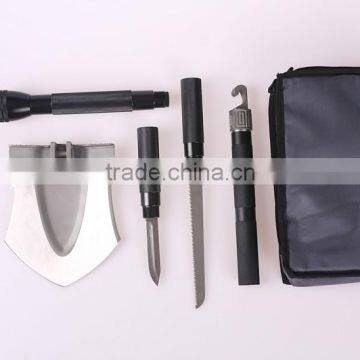 Best Quality Long Aluminum Handle Compact Multi-functional Shovel plus Flashlight Saw and Knife