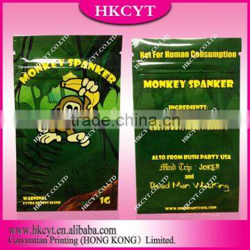 Monkey Spanker herbal pacakaging bag/Aluminium foil bag with zipper