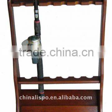 wooden fishing rod stand