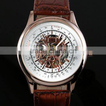 2015 Luxury Watches Men White Face Leather Skeleton Watch WM403 photo-3