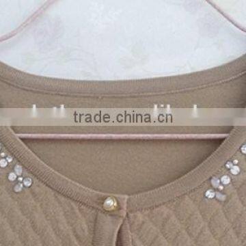 Lady Plaid Knitting Wear Beaded Long Sleeve Sweater Cardigan photo-2