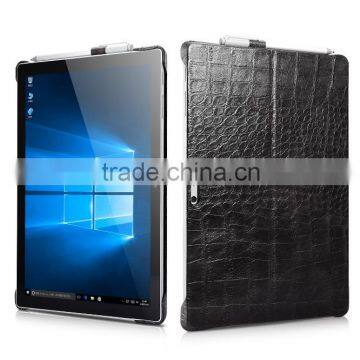 Icarer Luxury Crocodile Grain Genuine Leather Case for Surface Pro 4 Original Leather Holder Back Cover for Surface Pro 4