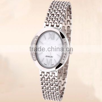 High quality all steel slim stone crystal girls bracelet watch