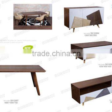 Modern Dining Room Wooden Pattern Matching Sideboard Cabinet Side Cabinet photo-3