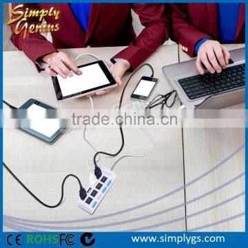Real USB 2.0 4 ports hub with Built-In Individual Power Switches and indicator lights