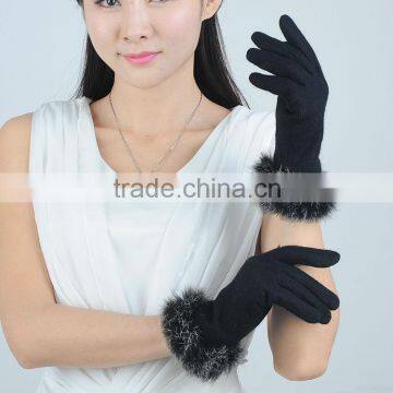 Female wool gloves with generic gray rabbit hair mouth