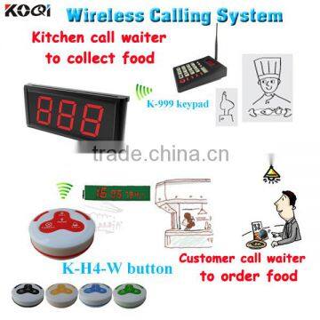 Smart Wireless Call System For Restaurant Chef Pager K-999+K-403+K-H4-W 4-key Transmitter