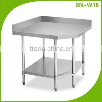 Restaurant Stainless Steel Kitchen Corner Work Table With Splashback And Under Shelf BN-W16