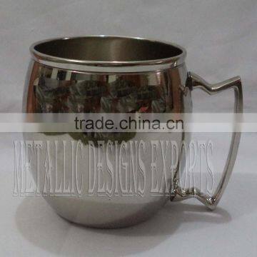 Stainless Steel Moscow Mule Barrel Mug with Brass Handle Nickel Plated