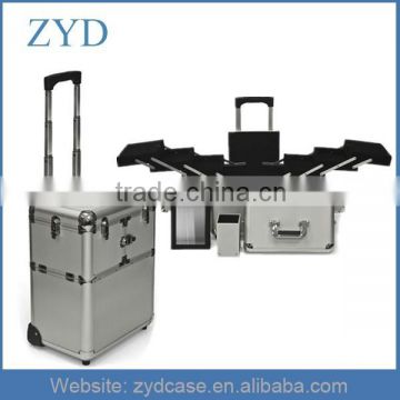 Artist lockable aluminium professional cosmetic trolley case for nail beauty,11" x 14.5" x 19"