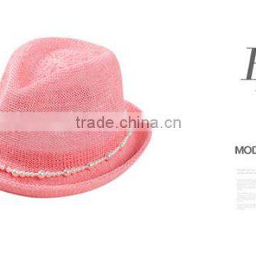 Korean Style Head Accessories Paper Straw Hats Women Pearl Fedora Hat photo-3