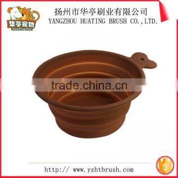 Private label custom printed logo silicone collapsible travel dog bowl with carabiner