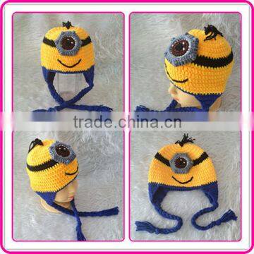 winter knitting cartoon character hats for kids handmade crochet despicable me minion hat