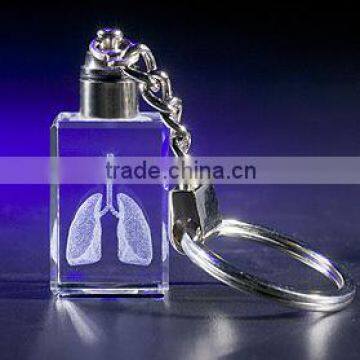 Wholesale DIY 3d laser engraved crystal led keychain/key rings/keyholder for company promotional gifts