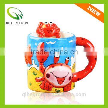 Colorful design 3D animal print ceramic mug with crab for decorative