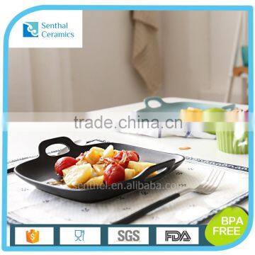 Ceramic Matte Surface Coloured Flat Baking Tray With Handles for Home Restaurant photo-2