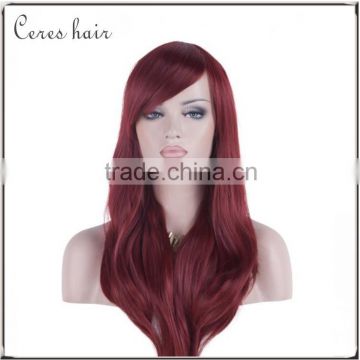 28'' long heat resistant big wavy hair women cosplay wig wine red synthetic wig