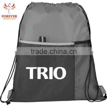 Cheap Customized Promotional Men Plain Double Front Mesh Pocket 210D Polyester Sports Drawstring Closure Backpack Travel Bags                        
                                                Quality Choice