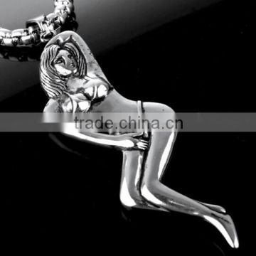 Fashion unisex's black silver tone stainless steel sexy girl pendant