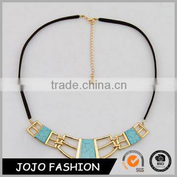 Yiwu Jewelry Fabric Chain Wide Gold Turquoise Pendant Necklace