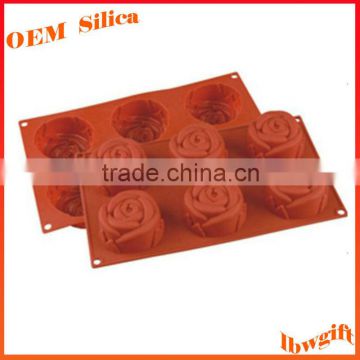 Custom 6 hole roses shape silicone cake mold silicone Chocolate mould FDA kitchenware