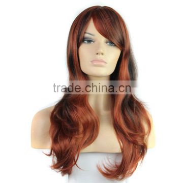 wholesale price red color synthetic wig long body wave style