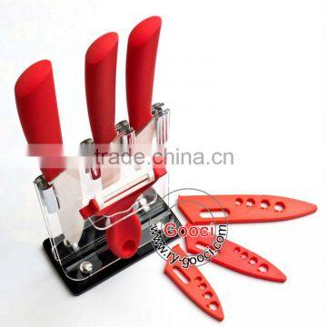 RED Advanced Ceramic Knife set 4" + 5" + 6" +Peeler+Knife holder White Blade