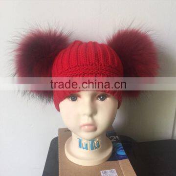 Fashion Style Crochet Hats For Kids Winter Wholesale Raccoon Fur Balls Baby Hat