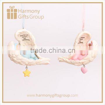 Resin Baby Shower Figurines Sleeping in Feather Heart Baby First Christmas Ornament