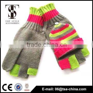 100% acryllic stripe 5 fingers knitted winter girl gloves