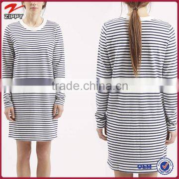 2015 long sleeve round neck woman Dress in Stripe