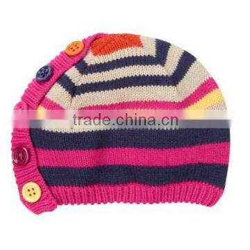 100% acrylic stripe knitted hat with buttons