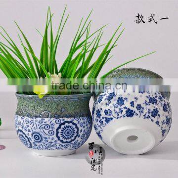 blue and white porcelain flower pot outdoor