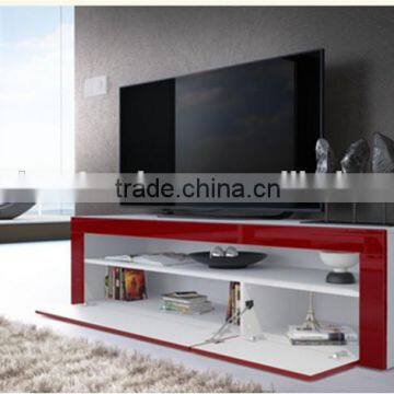 TV-3046 White led tv stand with shelves