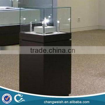 boutique display with lighted glass display case