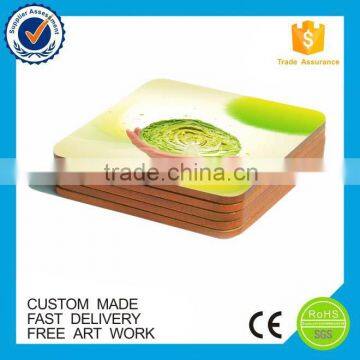 Customized printed logo square waterproof MDF cork coaster